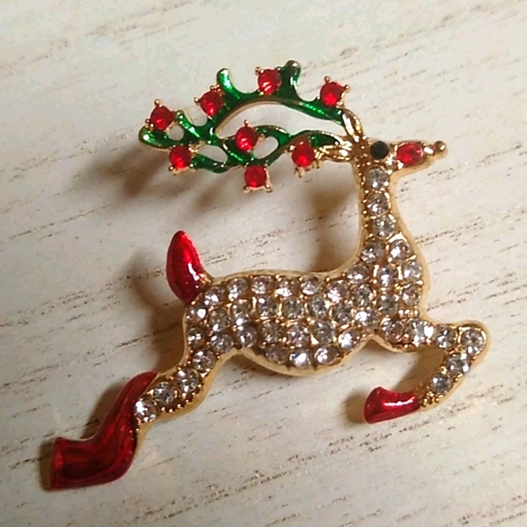 😻 3 For $15 Prancing Bling Reindeer Brooch Pin - Picture 3 of 3